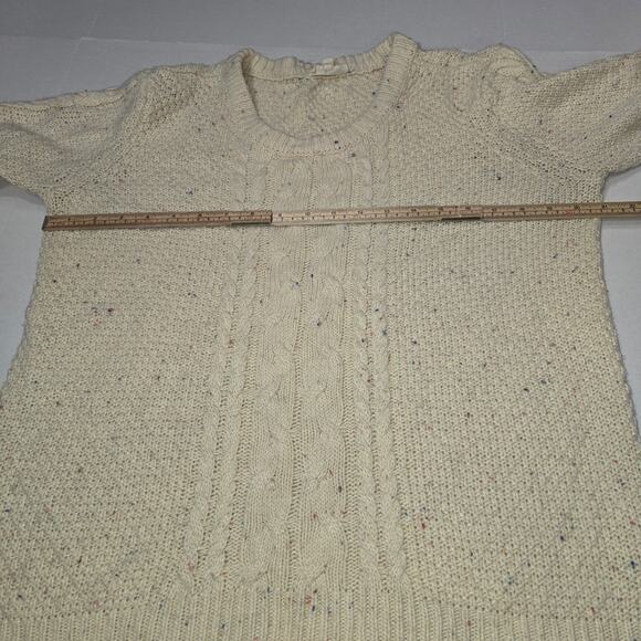 Hem & Thread Cable Knit Sweater Medium Cream Flecked Aran Style Neutral Cozy - Picture 7 of 9